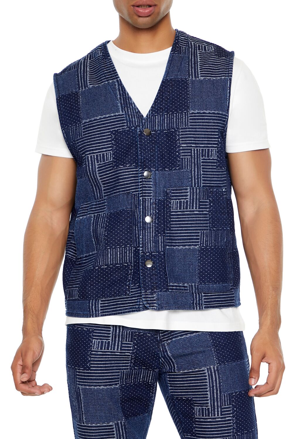  Forever 21 Patchwork Denim Vest - medium-denim-multi-swatch - Bonton