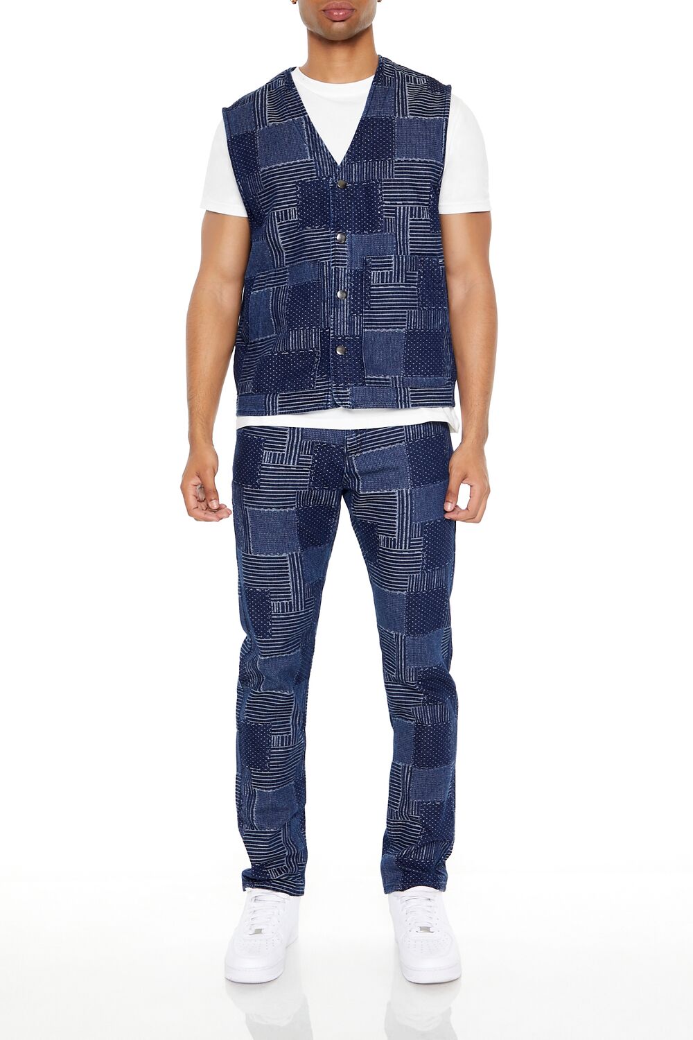  Forever 21 Patchwork Denim Vest - medium-denim-multi-swatch - Bonton