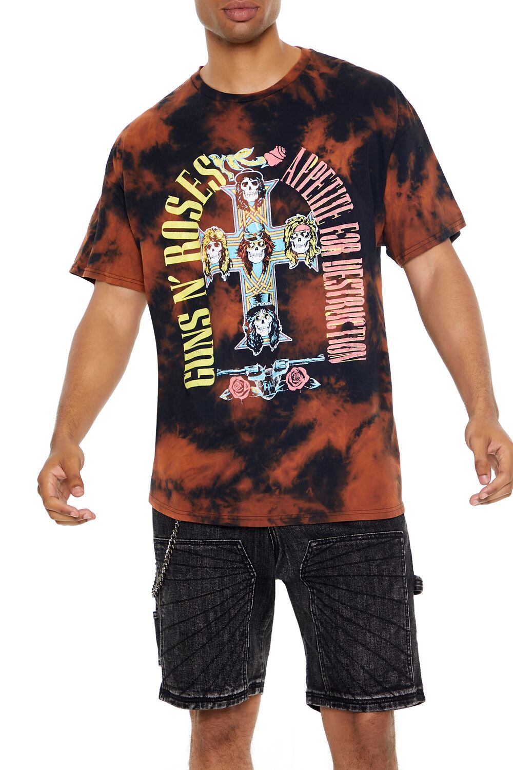  Forever 21 Guns N Roses Bleach Dye Graphic Tee - black multi - Bonton