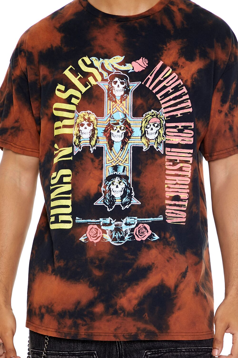  Forever 21 Guns N Roses Bleach Dye Graphic Tee - black multi - Bonton