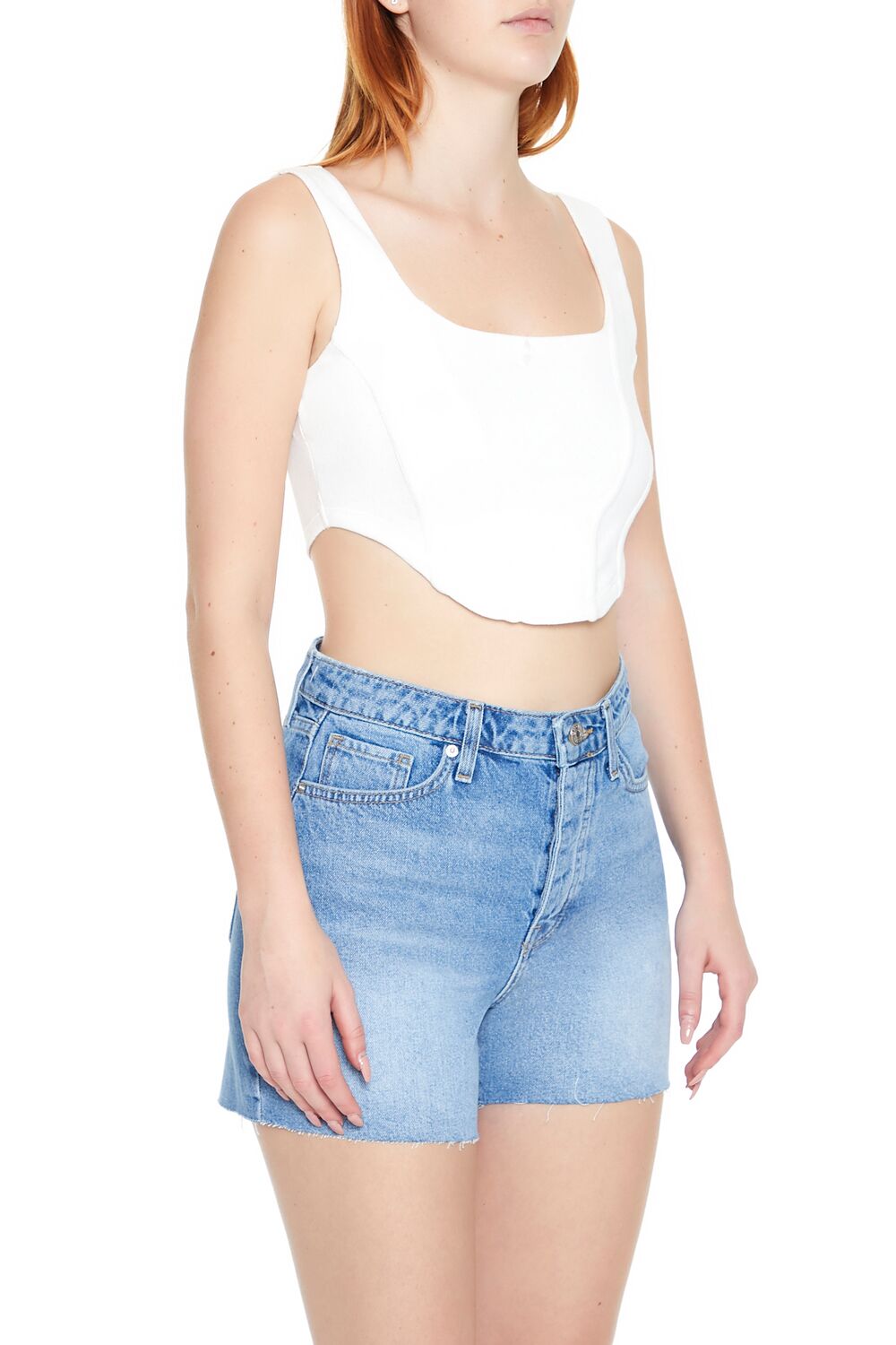  Forever 21 Corset Curved-Hem Crop Top - black - Bonton