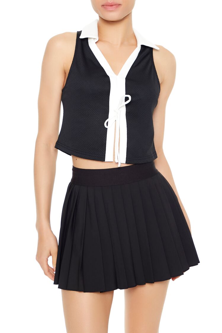  Forever 21 Colorblock Split-Hem Crop Top - black white - Bonton