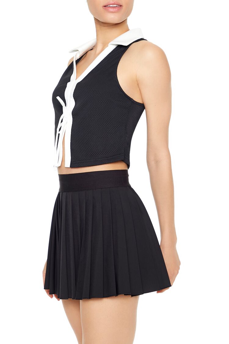  Forever 21 Colorblock Split-Hem Crop Top - black white - Bonton