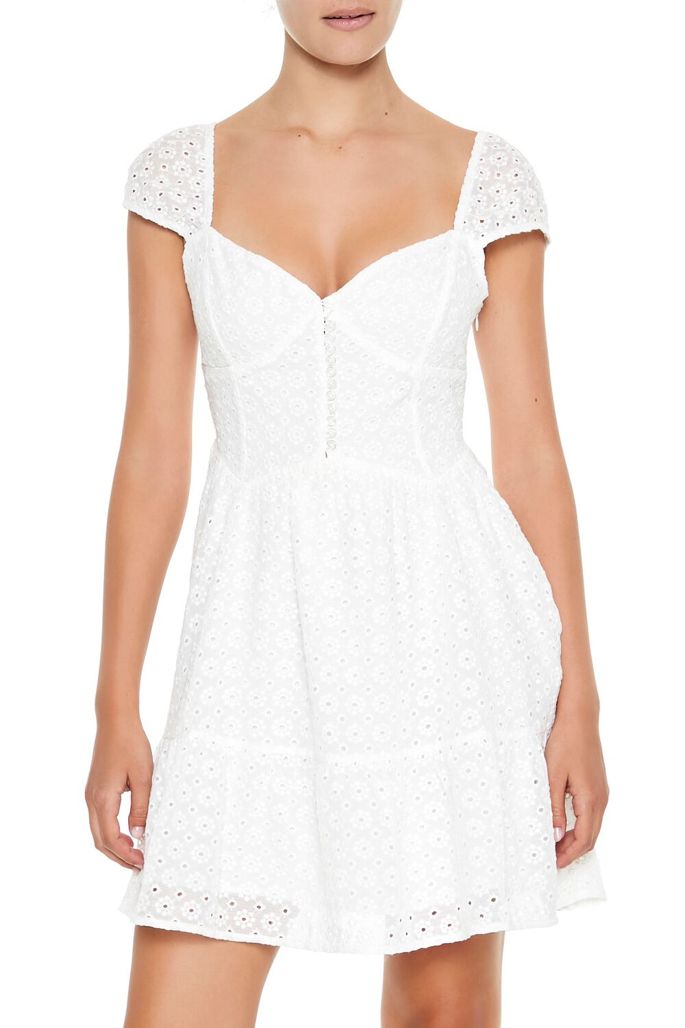  Forever 21 Eyelet Bustier Flounce Mini Dress - white - Bonton