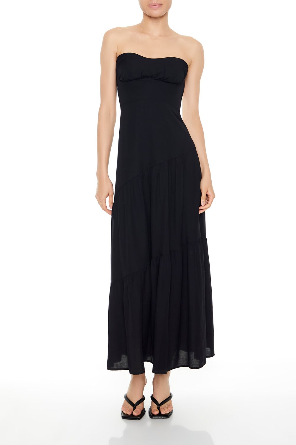  Forever 21 Strapless Asymmetrical Maxi Dress - black-swatch - Bonton