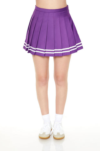 Varsity-Striped Pleated Mini Skirt