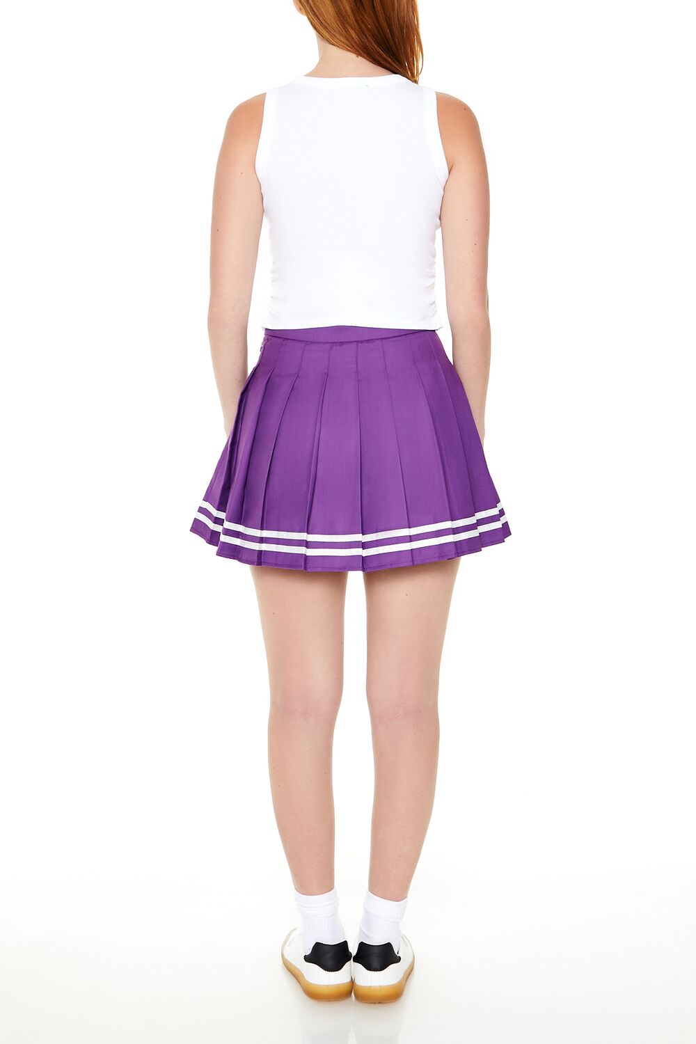  Forever 21 Varsity-Striped Pleated Mini Skirt - purple-white - Bonton