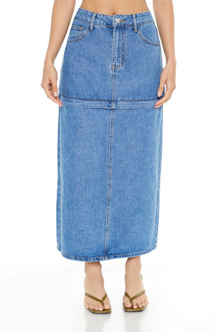 Convertible Denim Maxi Skirt