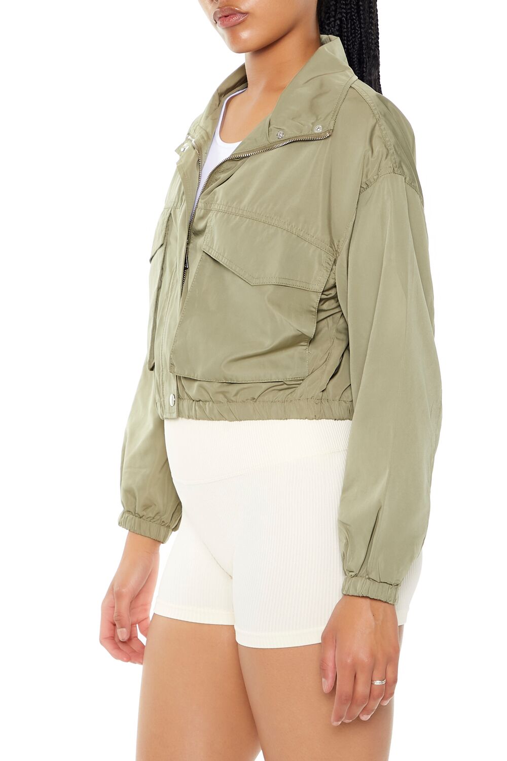  Forever 21 Cropped Cargo Bomber Jacket - green-swatch - Bonton