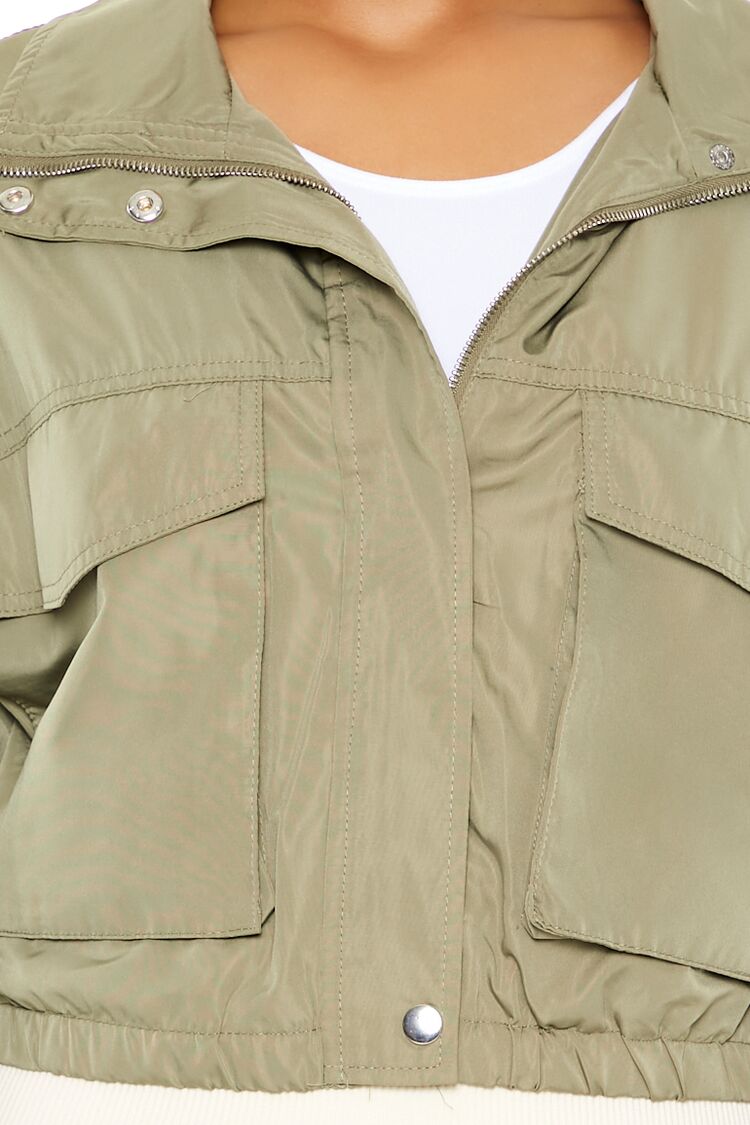  Forever 21 Cropped Cargo Bomber Jacket - green-swatch - Bonton