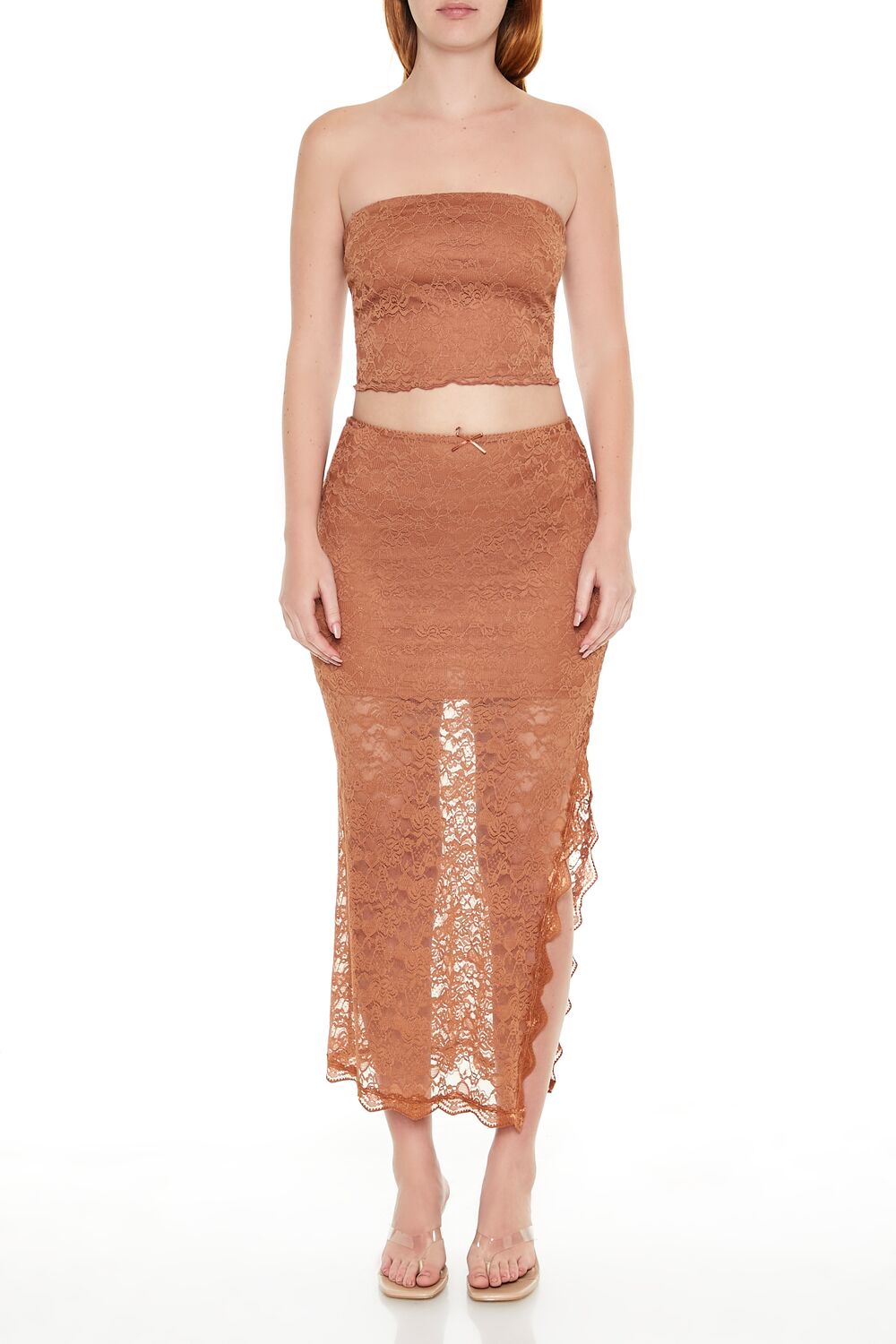  Forever 21 Lace Bow Column Maxi Skirt - toffee - Bonton