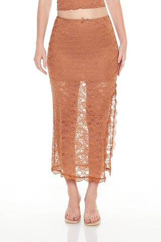 Lace Bow Column Maxi Skirt