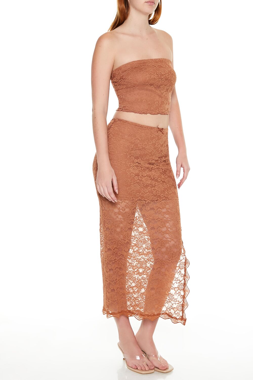 Forever 21 Lace Bow Column Maxi Skirt - toffee - Bonton