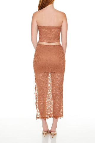 Lace Bow Column Maxi Skirt