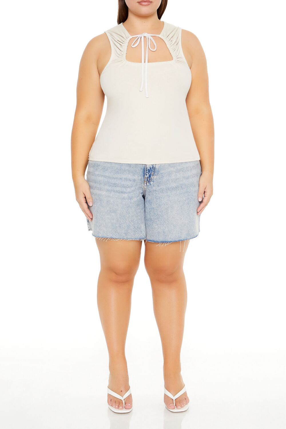  Forever 21 Plus Size Ruched Cutout Tank Top - cream - Bonton