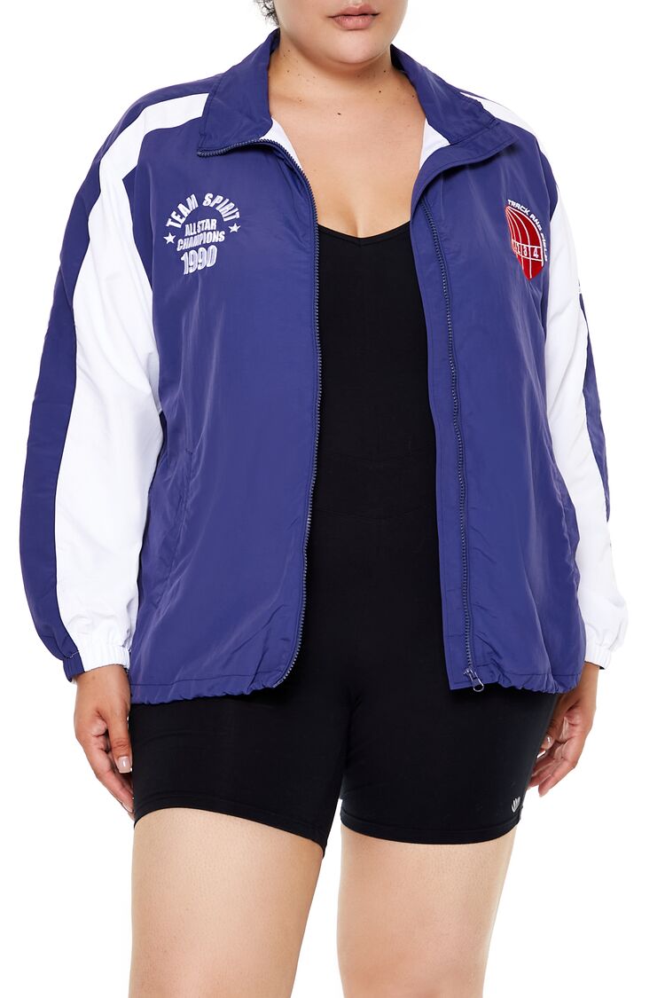  Forever 21 Plus Size Track & Field Zip-Up Jacket - dark-blue-multi-swatch - Bonton