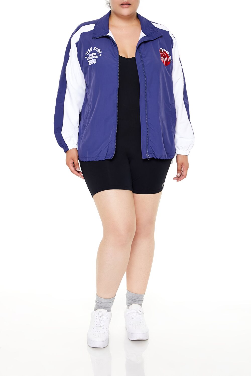  Forever 21 Plus Size Track & Field Zip-Up Jacket - dark-blue-multi-swatch - Bonton