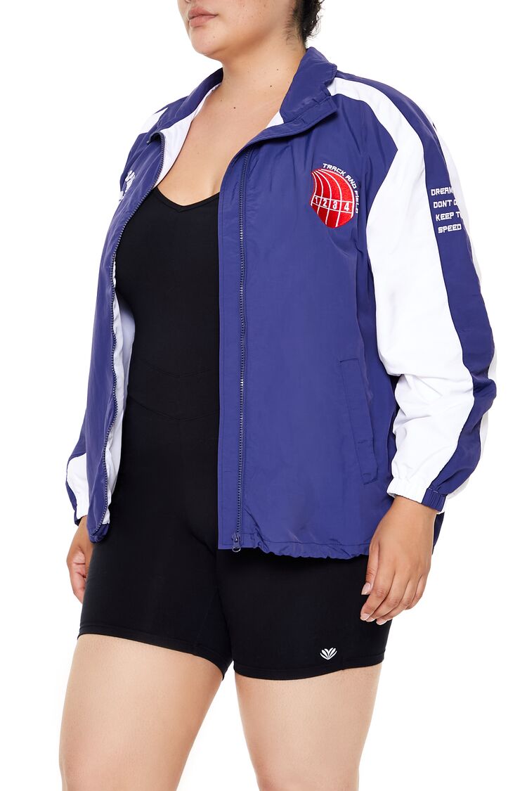  Forever 21 Plus Size Track & Field Zip-Up Jacket - dark-blue-multi-swatch - Bonton