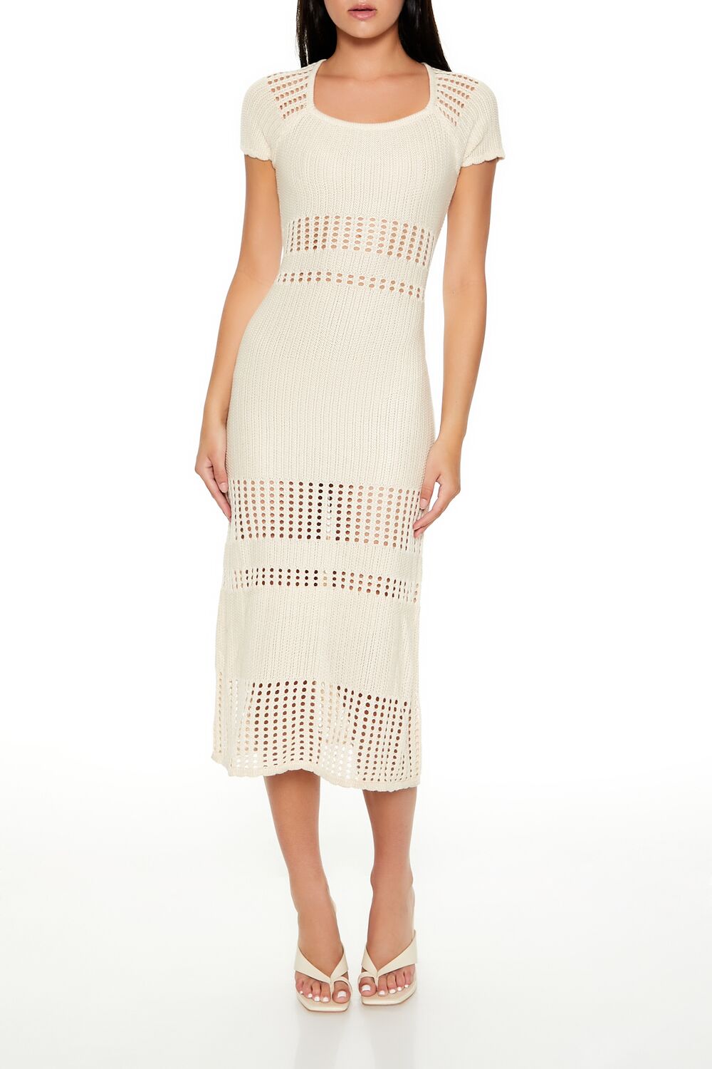  Forever 21 Open-Knit Crochet Midi Dress - cream - Bonton