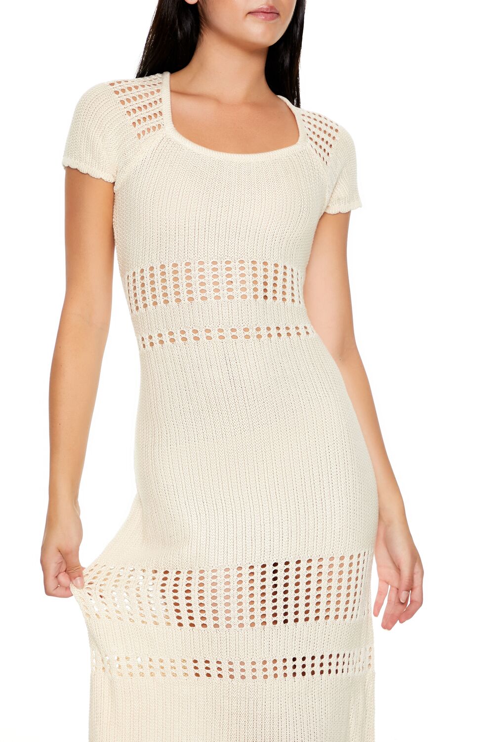 Forever 21 Open-Knit Crochet Midi Dress - cream - Bonton