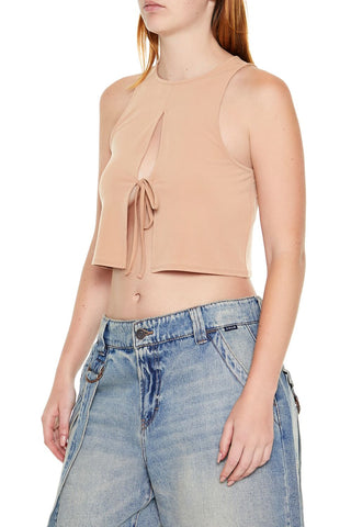 Sleeveless Tie-Front Crop Top