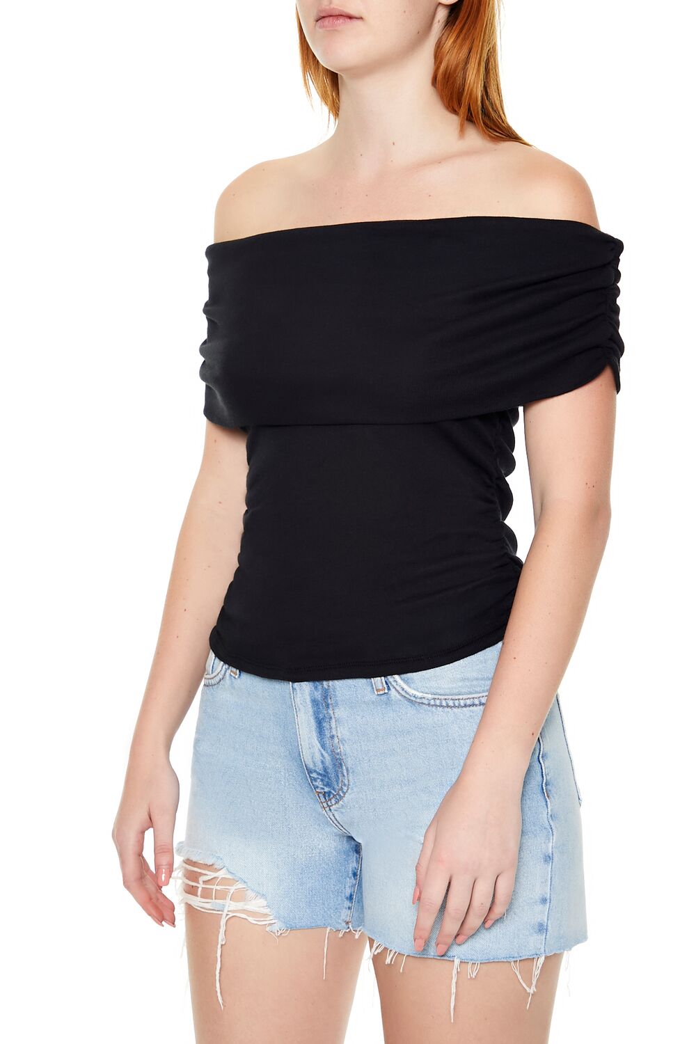  Forever 21 Ruched Off-the-Shoulder Top - black - Bonton