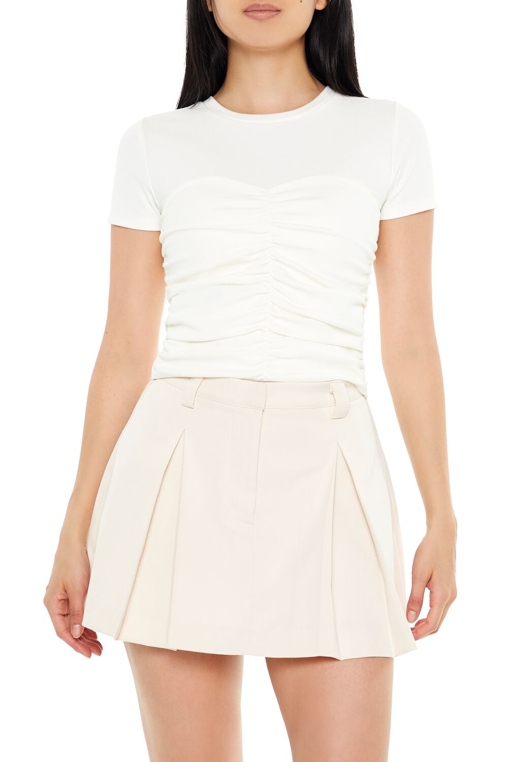  Forever 21 Ruched Crew Tee - white - Bonton