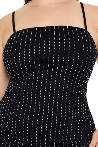 Plus Size Rhinestone Striped Dress