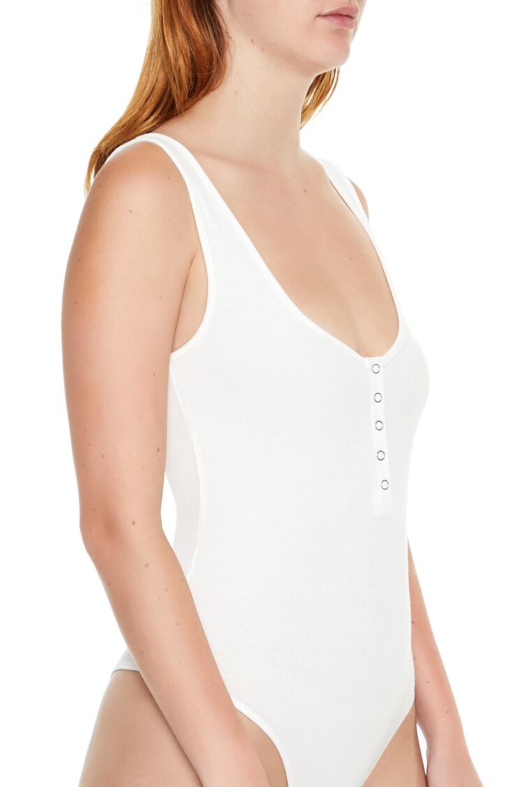  Forever 21 Ribbed Knit Tank Bodysuit - white - Bonton