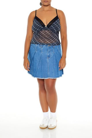 Plus Size Plaid Rosette Sheer Cami