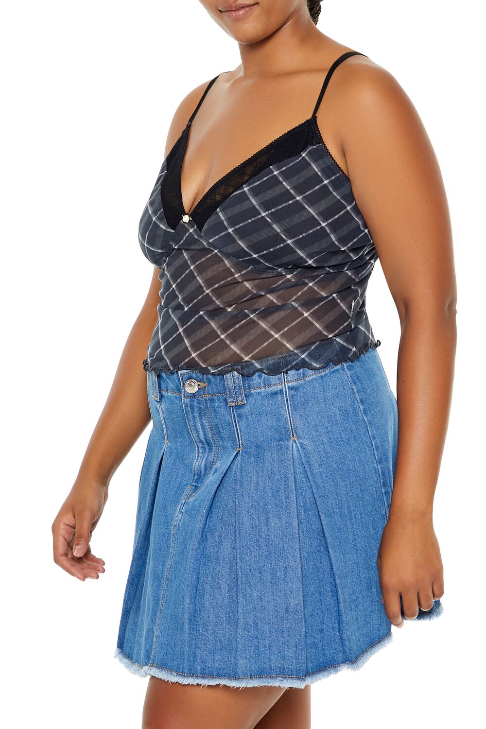  Forever 21 Plus Size Plaid Rosette Sheer Cami - black white - Bonton