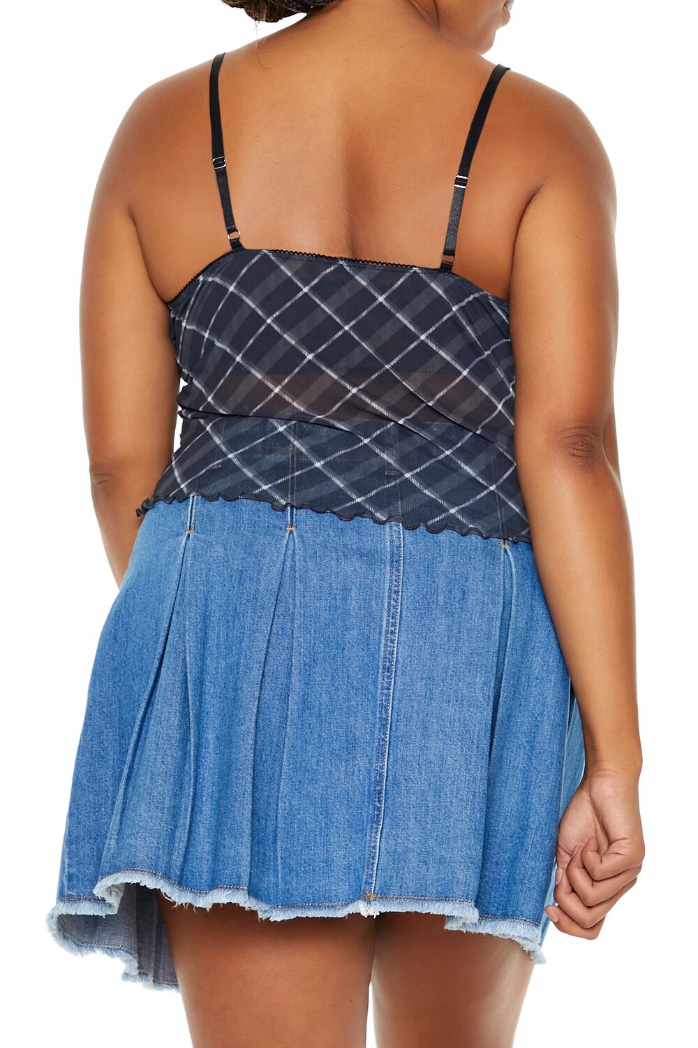  Forever 21 Plus Size Plaid Rosette Sheer Cami - black white - Bonton