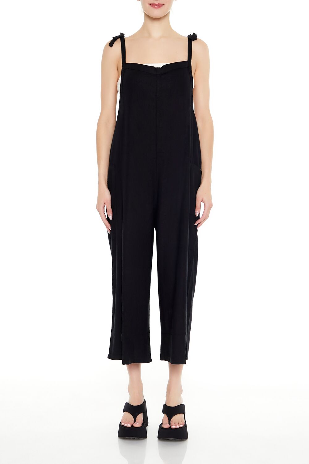  Forever 21 Relaxed Tie-Strap Jumpsuit - black - Bonton