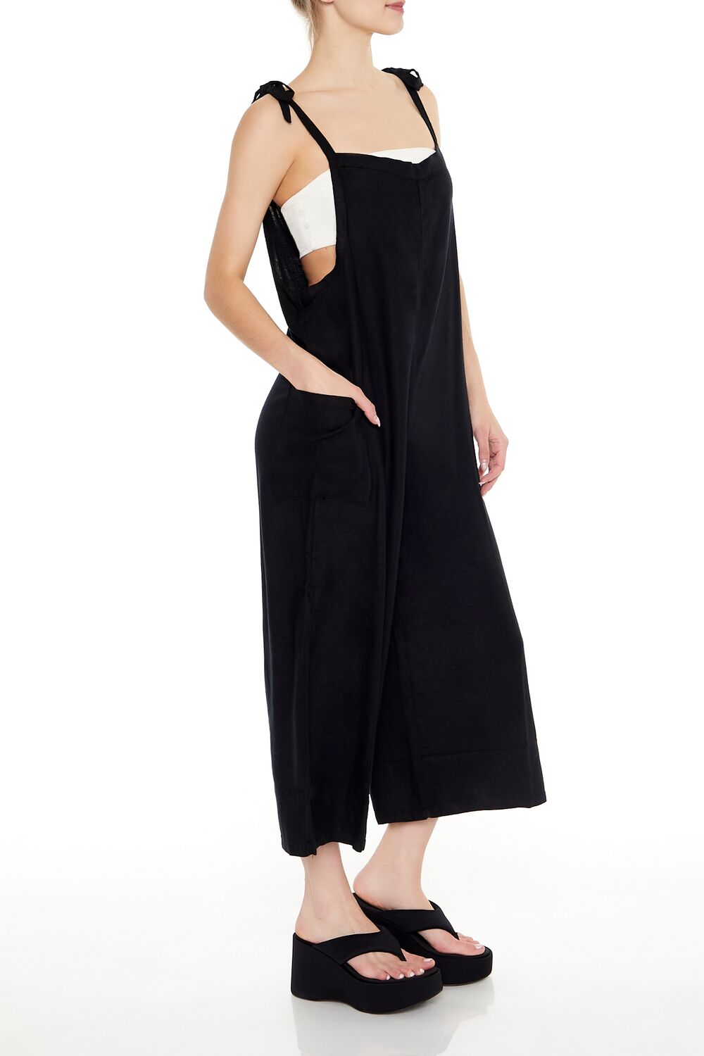  Forever 21 Relaxed Tie-Strap Jumpsuit - black - Bonton