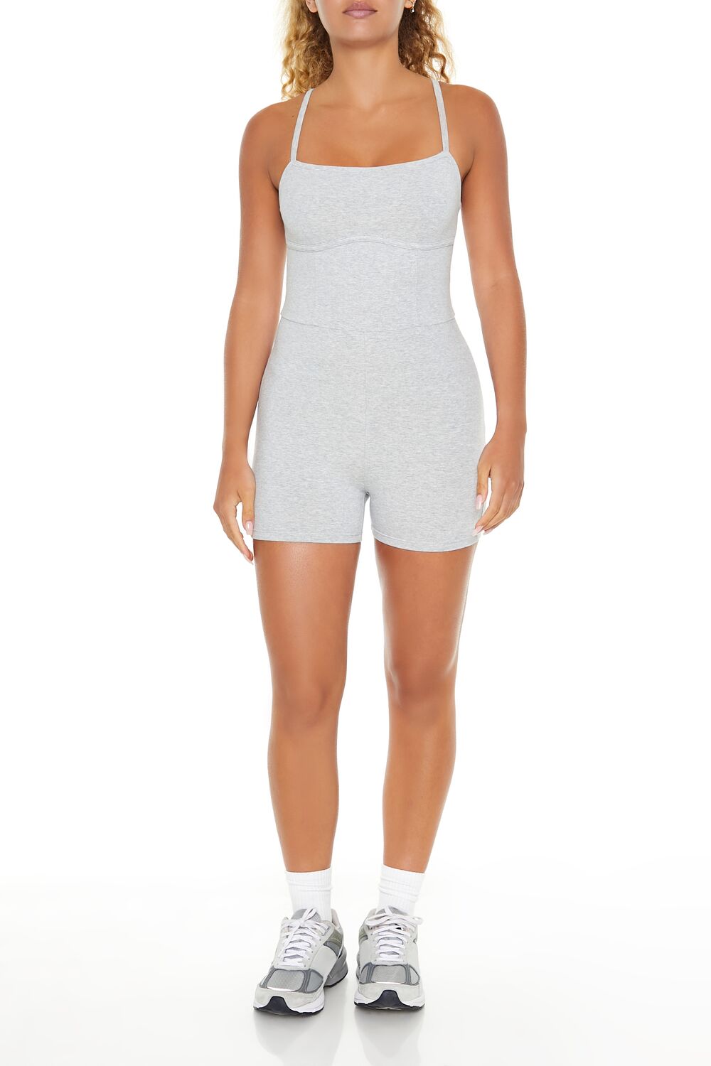  Forever 21 Active Fitted Cami Romper - heather-grey - Bonton