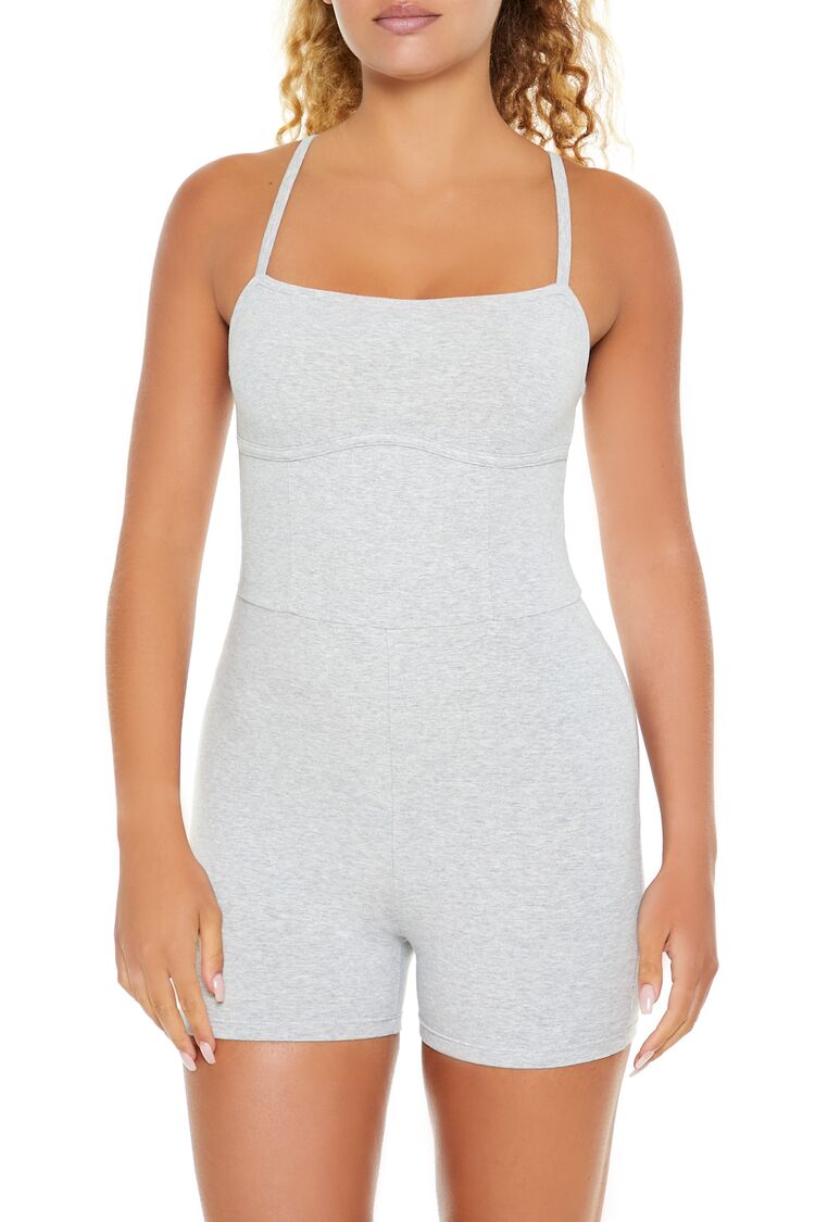 Forever 21 Active Fitted Cami Romper - heather-grey - Bonton