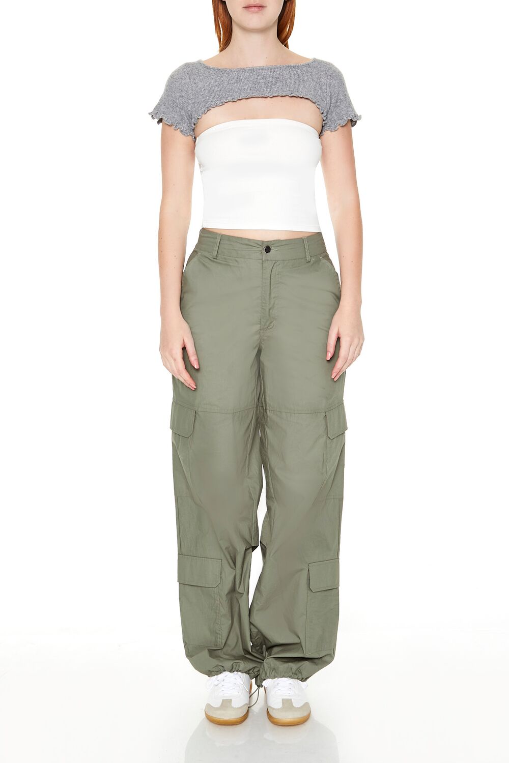  Forever 21 Sweater-Knit Lace-Up Crop Top - grey - Bonton