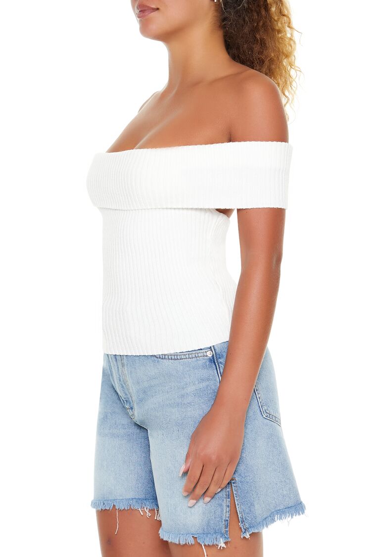  Forever 21 Off-the-Shoulder Sweater-Knit Top - white - Bonton