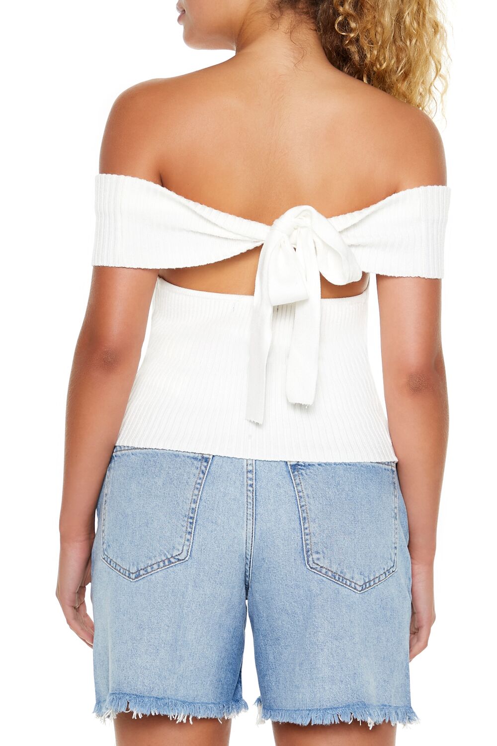 Forever 21 Off-the-Shoulder Sweater-Knit Top - white - Bonton