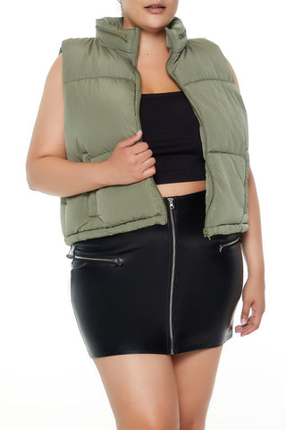Plus Size Cropped Puffer Vest
