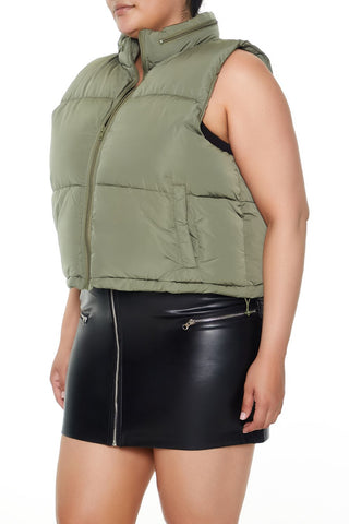 Plus Size Cropped Puffer Vest