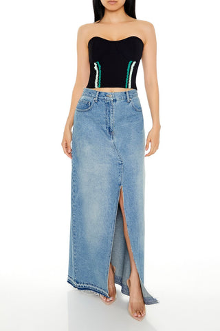 Embroidered Sweater-Knit Tube Top