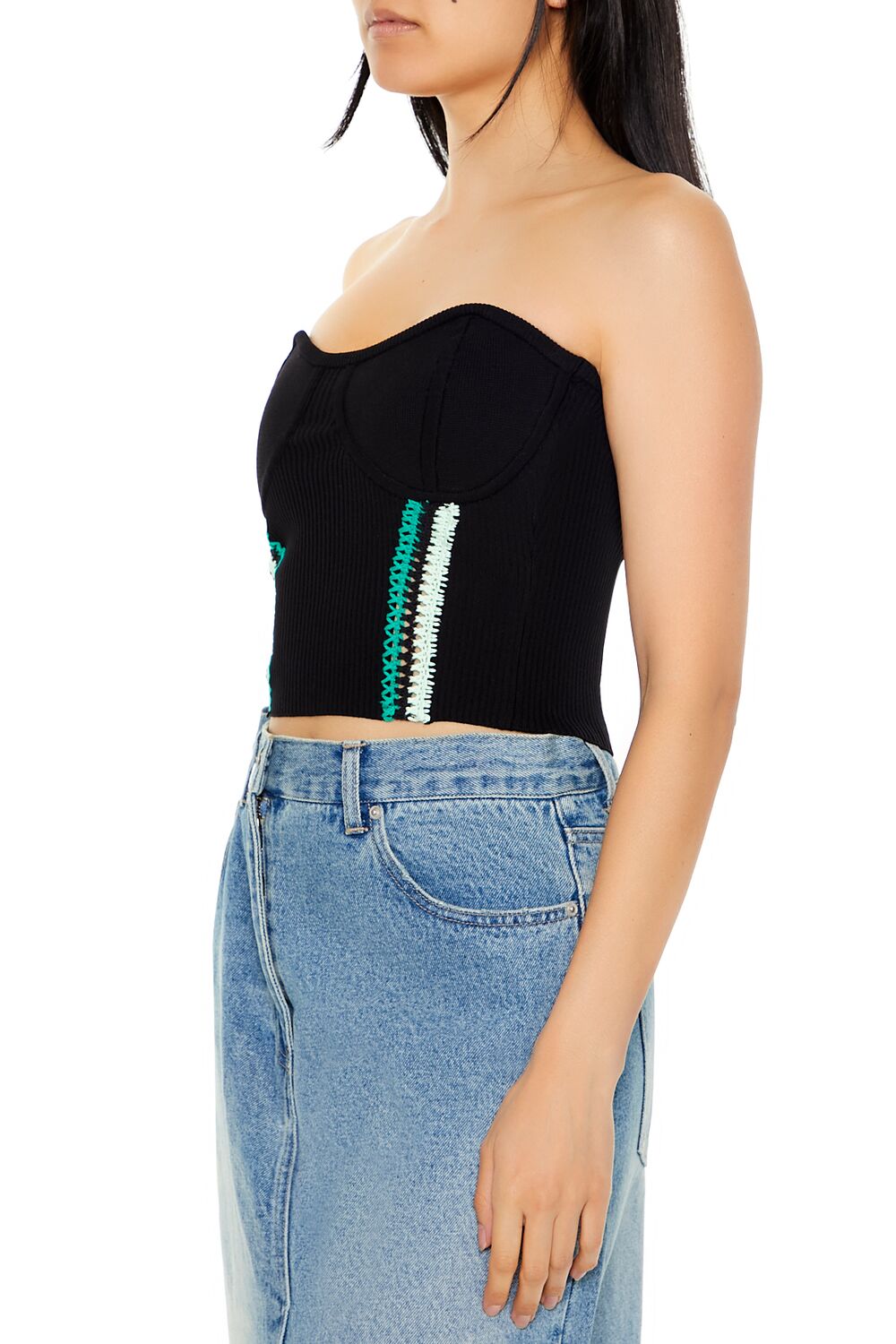  Forever 21 Embroidered Sweater-Knit Tube Top - black multi - Bonton