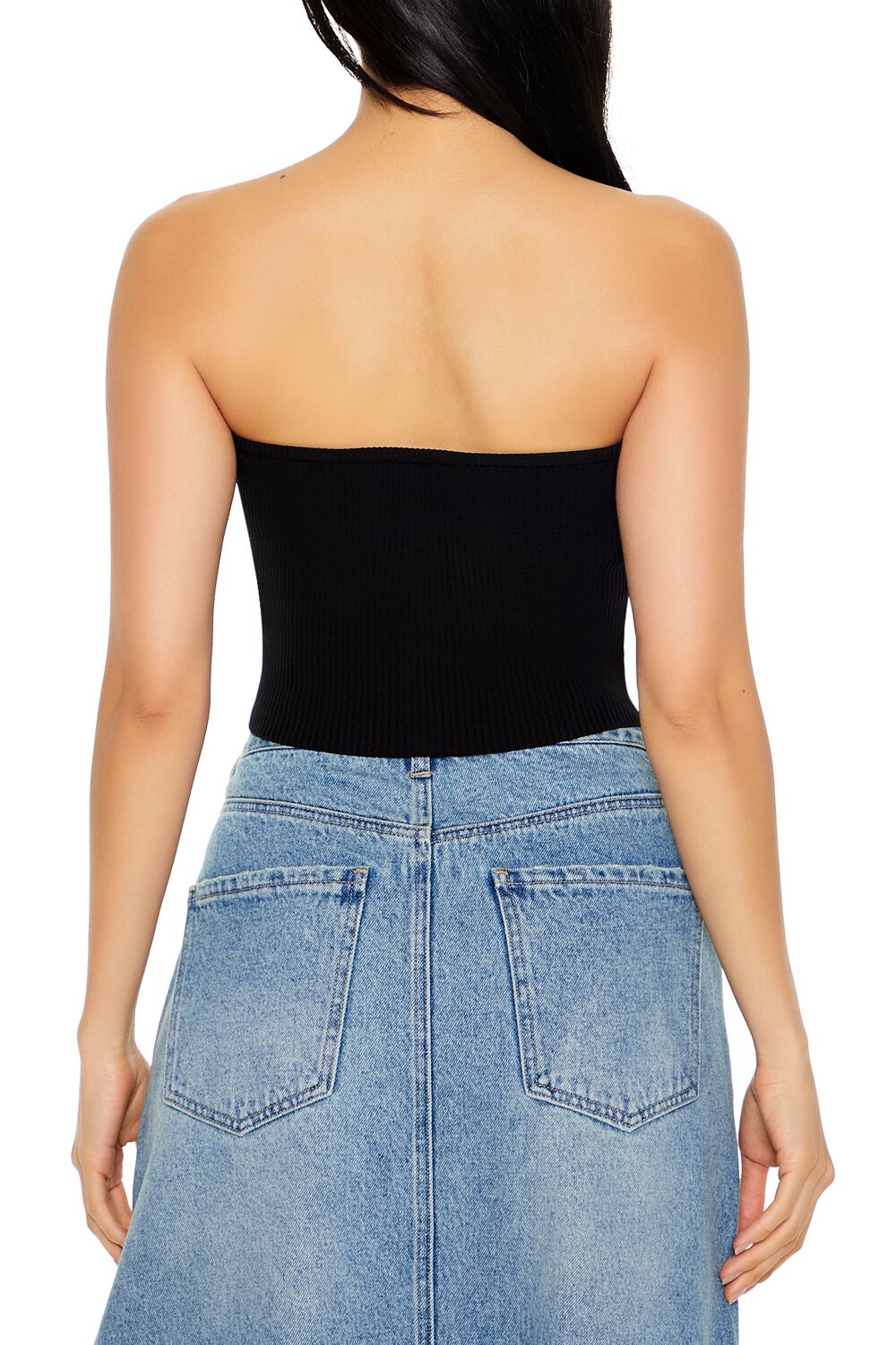  Forever 21 Embroidered Sweater-Knit Tube Top - black multi - Bonton