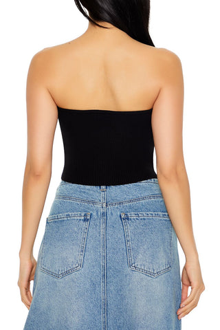 Embroidered Sweater-Knit Tube Top