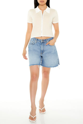 Cropped Sweater-Knit Shirt