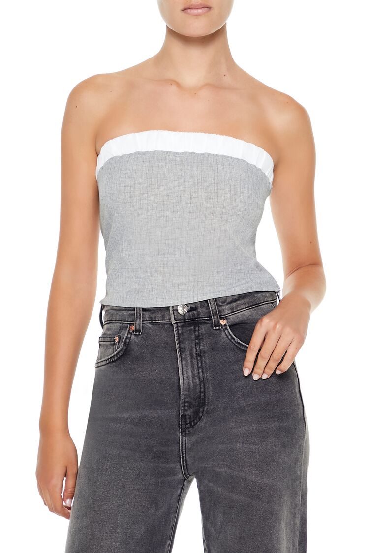  Forever 21 Two-Tone Tube Crop Top - grey - Bonton
