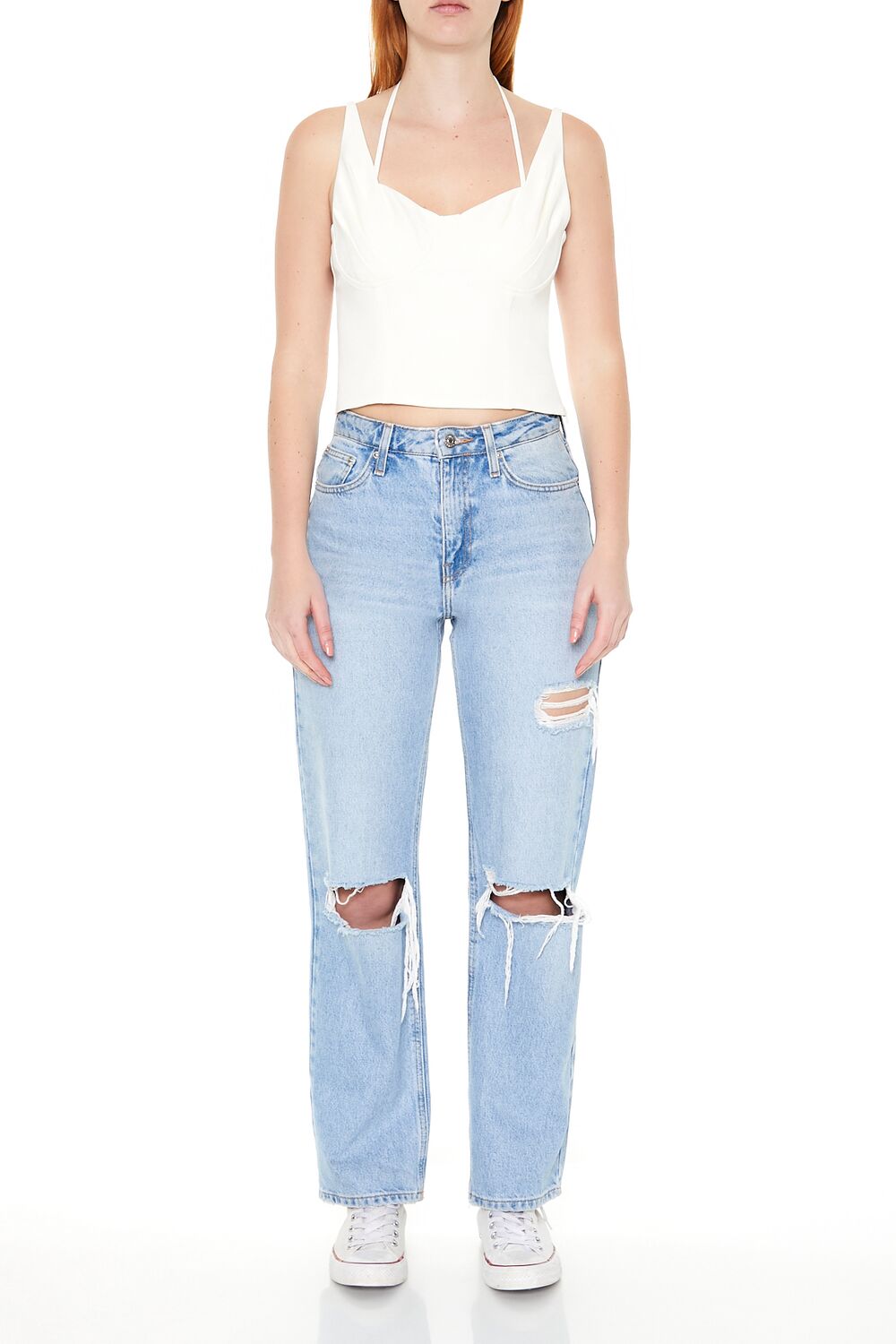  Forever 21 Strappy Combo Cutout Crop Top - white - Bonton