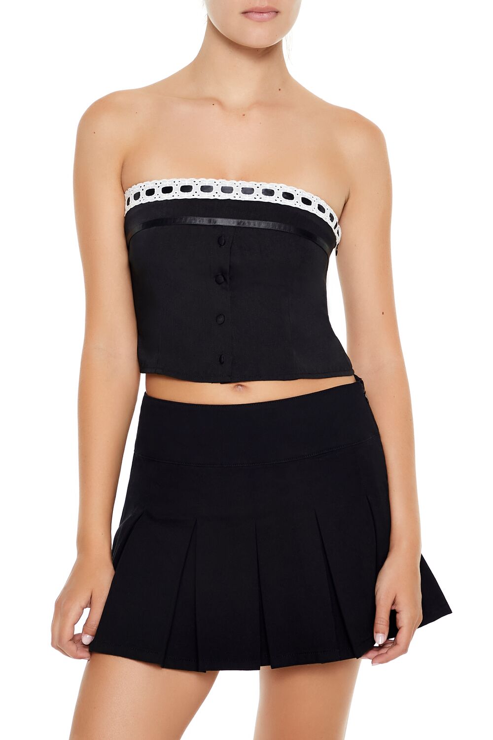  Forever 21 Crochet Lace Tube Crop Top - black white - Bonton