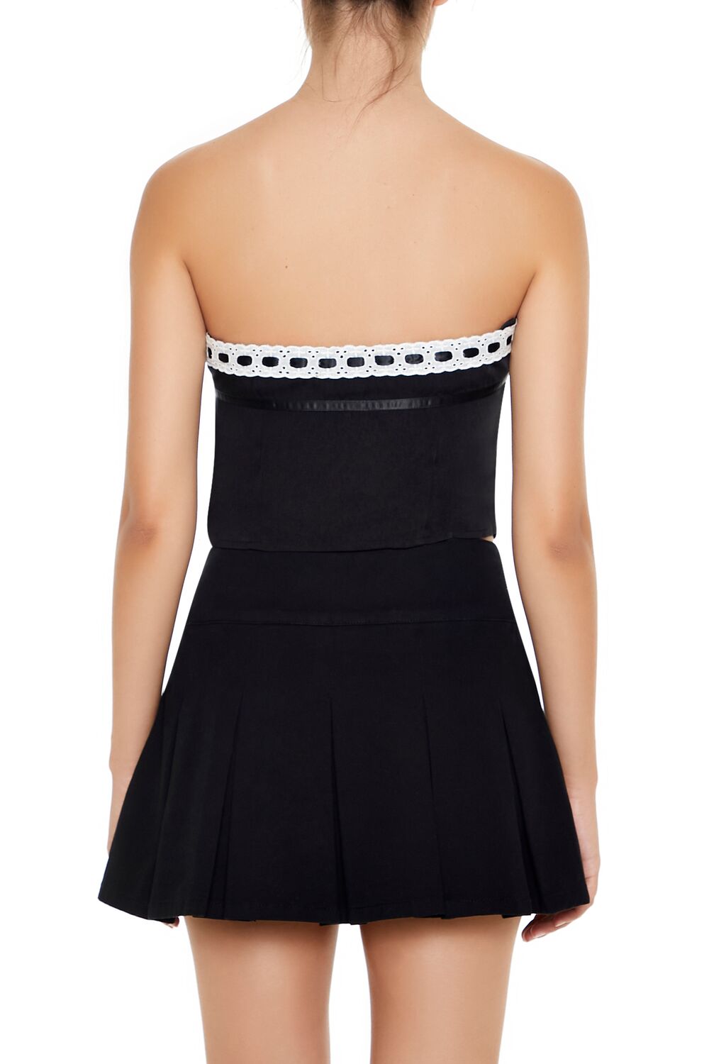  Forever 21 Crochet Lace Tube Crop Top - black white - Bonton